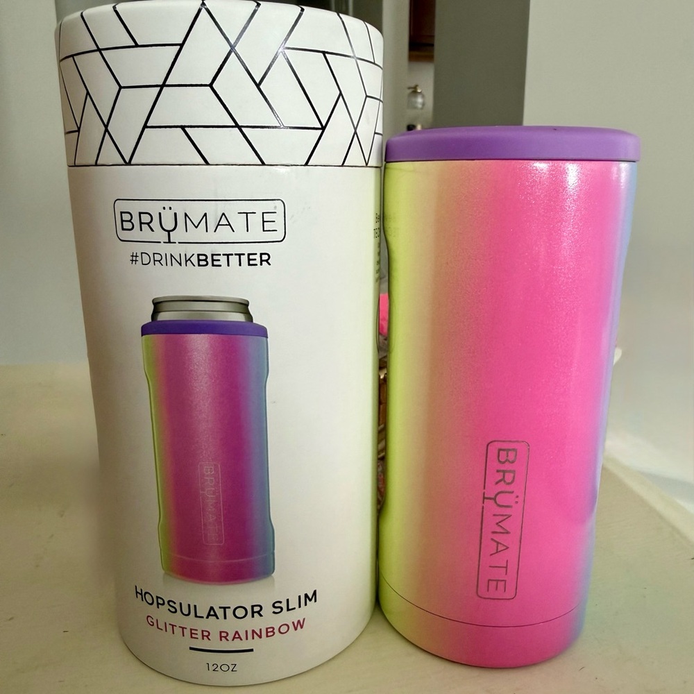 BrüMate Glitter Rainbow Hopsulator Slim Can Cooler - Pink/Green
